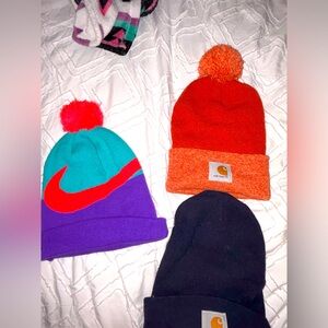 Bundle Of Winter Hats. 2 Carhart. 1 Nike